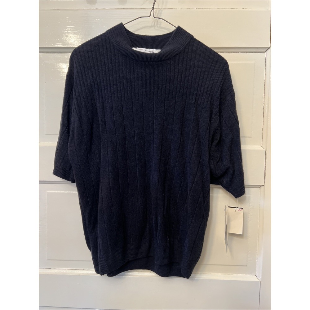 NWT NORTON MCNAUGHTON Navy Fine Knit Pullover SS Mock Neck Sweater Medium A